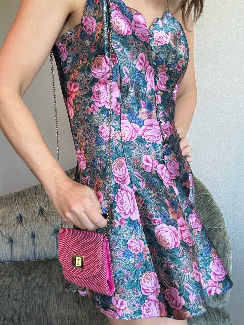 Victoria's Secret 80s Floral Mini Dress Small Button Front Gold Label - Picture 7 of 13